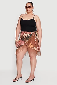 Plus Floral Fringe Side Tie Wrap Skirt