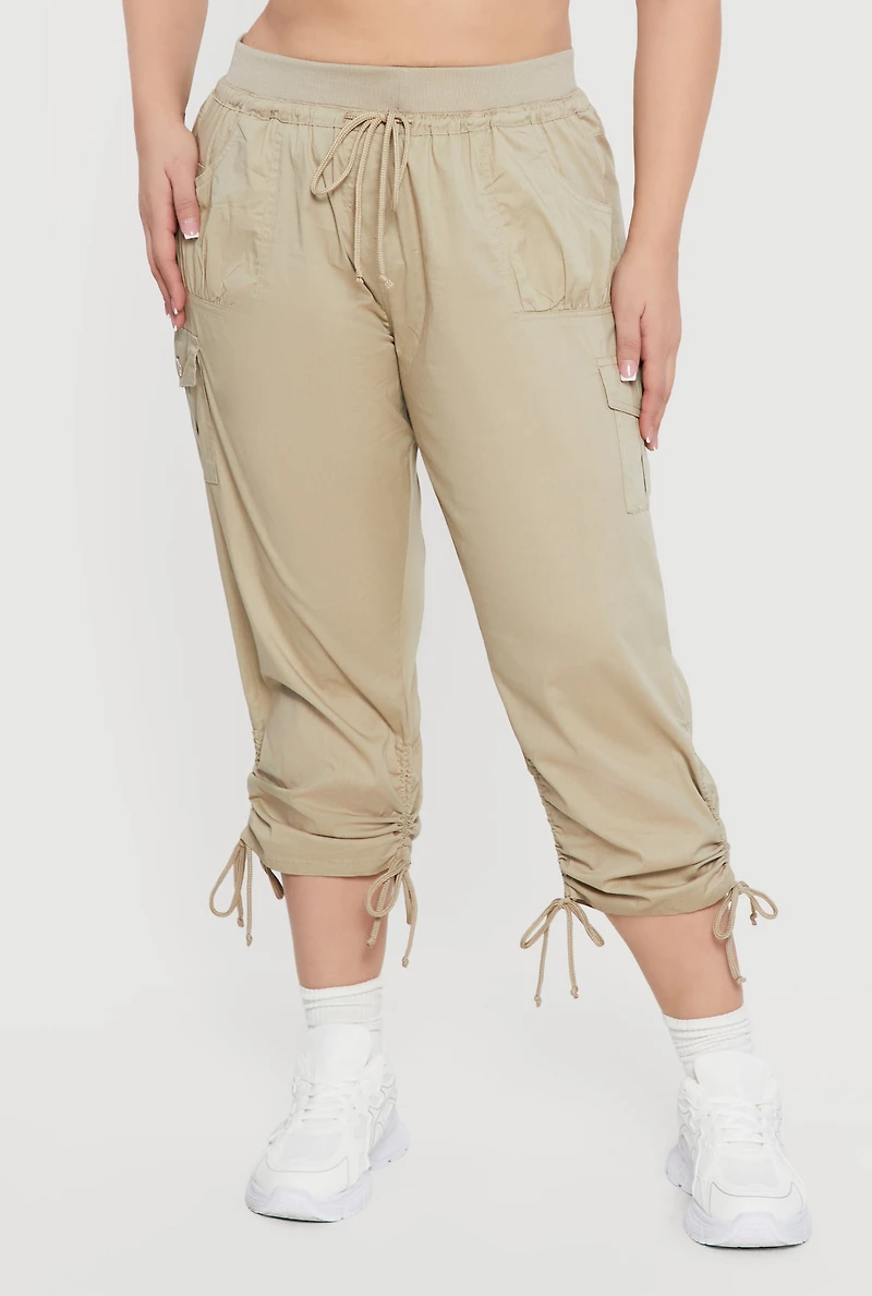 Plus Drawstring Waist Cargo Capris