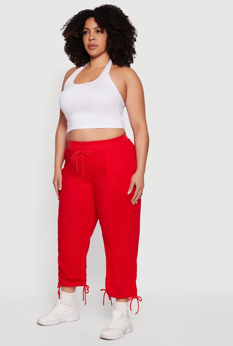 Plus Drawstring Waist Cargo Capris