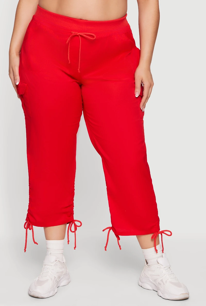 Plus Drawstring Waist Cargo Capris