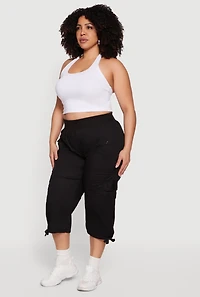 Plus Drawstring Hem Cargo Capri Pants