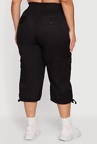 Plus Drawstring Hem Cargo Capri Pants