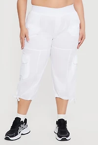 Plus Drawstring Hem Cargo Capri Pants