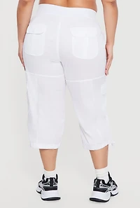Plus Drawstring Hem Cargo Capri Pants