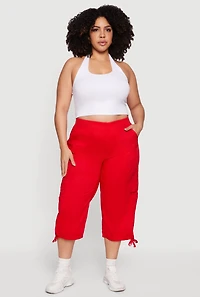 Plus Drawstring Hem Cargo Capri Pants