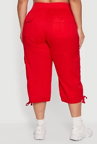 Plus Drawstring Hem Cargo Capri Pants