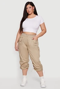 Plus Toggle Drawstring Waisted Cargo Capri Pants