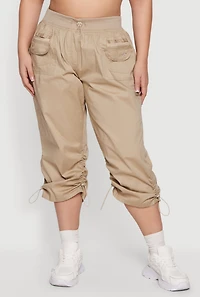 Plus Toggle Drawstring Waisted Cargo Capri Pants