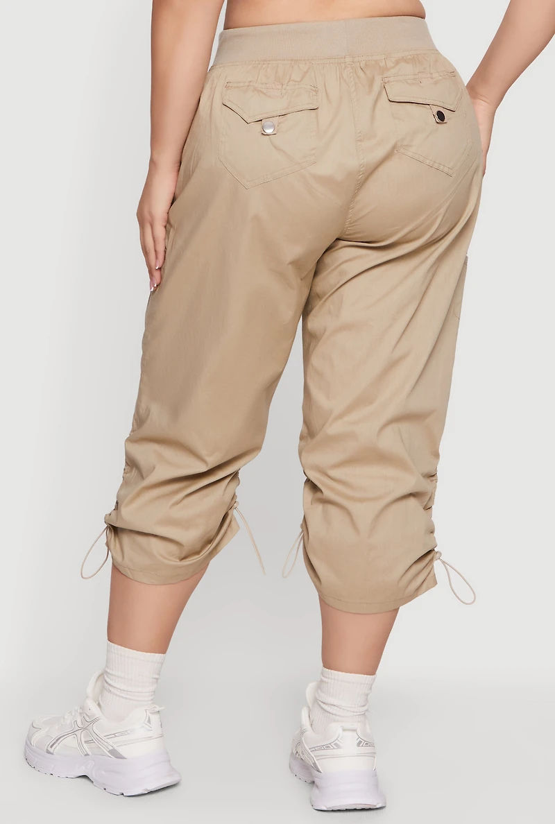 Plus Toggle Drawstring Waisted Cargo Capri Pants