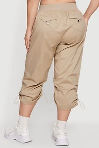 Plus Toggle Drawstring Waisted Cargo Capri Pants