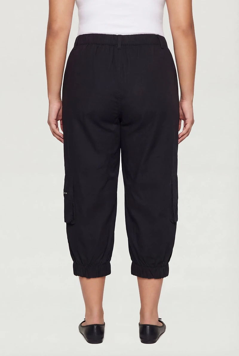Plus High Waisted Cargo Capris with Zip Pockets