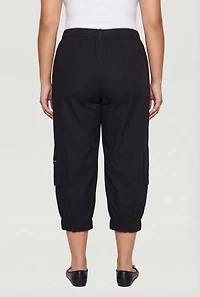 Plus High Waisted Cargo Capris with Zip Pockets