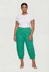 Plus High Waisted Cargo Capris with Zip Pockets