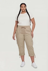 Plus High Waisted Cargo Capris with Rolled Cuffs