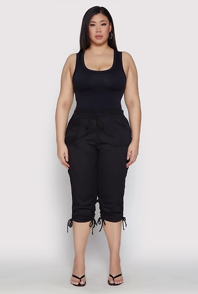 Plus Toggle Drawstring Poplin Capri Pants