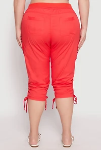 Womens Plus Size Toggle Drawstring Poplin Capri Pants, Red, Size 1X
