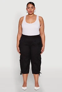 Womens Plus High Waisted Cargo Capri Pants,