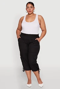 Womens Plus Size High Waisted Cargo Capri Pants, Black, Size 2X