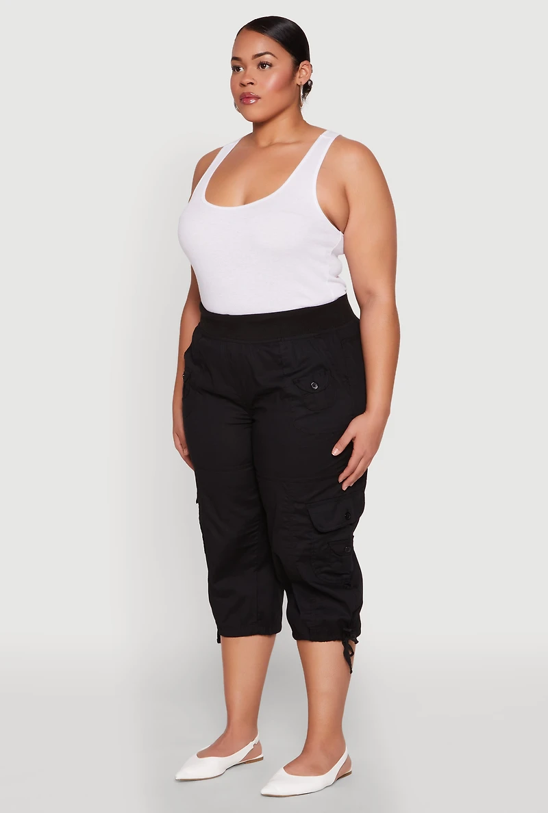Womens Plus High Waisted Cargo Capri Pants,