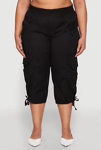 Womens Plus Size High Waisted Cargo Capri Pants, Black, Size 2X