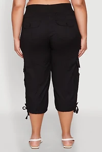 Womens Plus Size High Waisted Cargo Capri Pants, Black, Size 2X