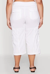Womens Plus Size High Waisted Cargo Capri Pants, White, Size 2X