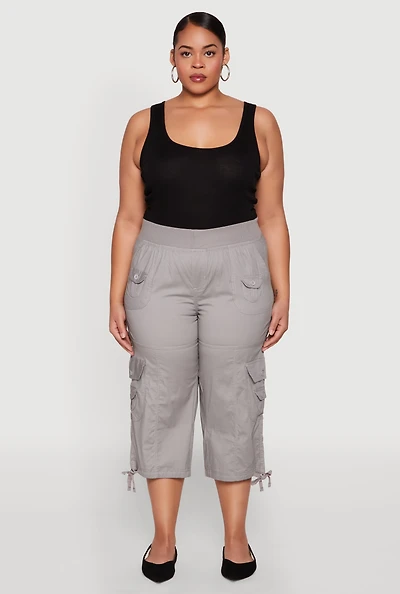 Womens Plus High Waisted Cargo Capri Pants, 2X