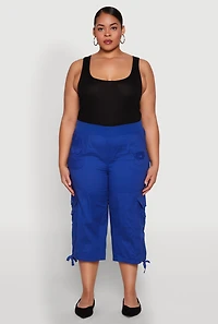 Womens Plus Size High Waisted Cargo Capri Pants, Blue, Size 2X