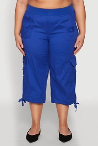 Womens Plus Size High Waisted Cargo Capri Pants, Blue, Size 2X