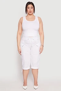 Plus Poplin Rolled Cuff Capri Pants