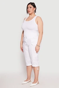 Womens Plus Size Poplin Rolled Cuff Capri Pants, White, Size 2X