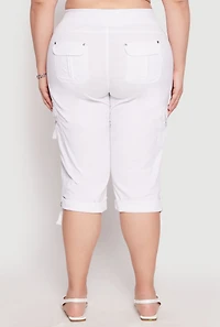 Womens Plus Size Poplin Rolled Cuff Capri Pants, White, Size 3X