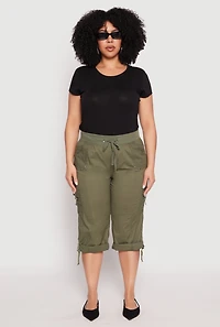 Womens Plus Poplin Rolled Cuff Capri Pants, 2X