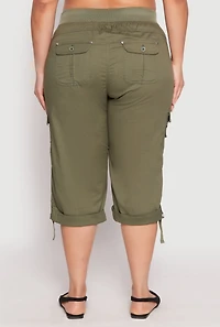 Womens Plus Poplin Rolled Cuff Capri Pants, 2X
