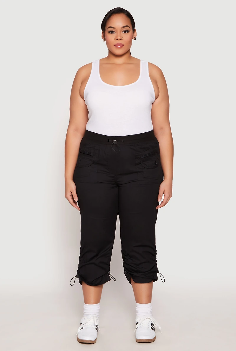 Womens Plus Poplin Toggle Drawstring Capri Pants, 2X