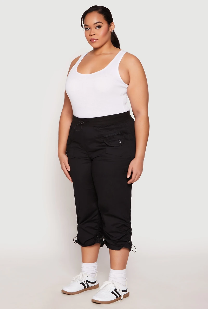Womens Plus Poplin Toggle Drawstring Capri Pants, 2X