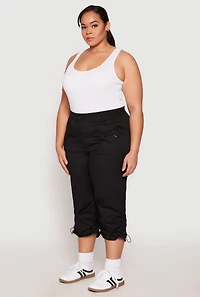 Womens Plus Poplin Toggle Drawstring Capri Pants, 2X