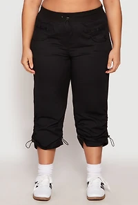 Womens Plus Poplin Toggle Drawstring Capri Pants, 2X