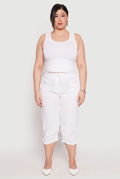 Plus Poplin Toggle Drawstring Capri Pants