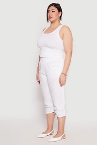 Womens Plus Size Poplin Toggle Drawstring Capri Pants, White, Size 3X