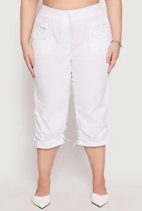 Womens Plus Poplin Toggle Drawstring Capri Pants, White,