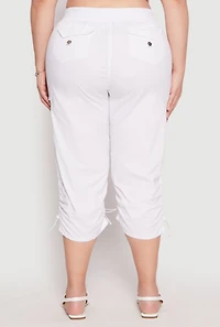Womens Plus Poplin Toggle Drawstring Capri Pants, White,
