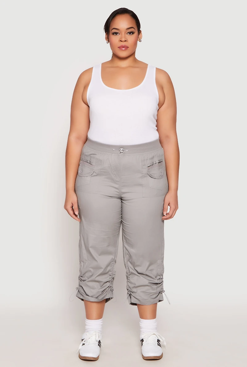Womens Plus Poplin Toggle Drawstring Capri Pants, 2X