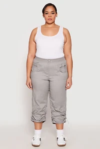 Womens Plus Poplin Toggle Drawstring Capri Pants, 2X