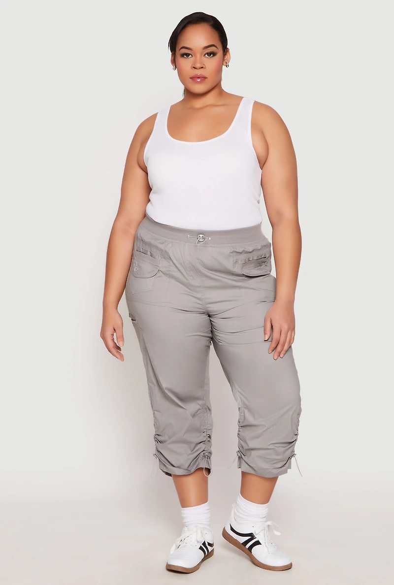 Womens Plus Poplin Toggle Drawstring Capri Pants, 2X