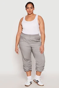 Womens Plus Poplin Toggle Drawstring Capri Pants, 2X