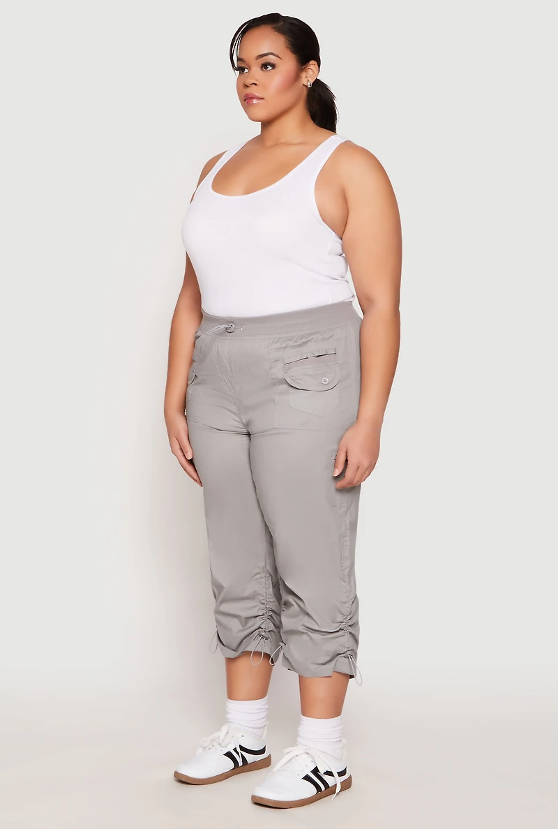 Womens Plus Poplin Toggle Drawstring Capri Pants, 2X