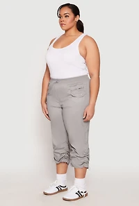Womens Plus Poplin Toggle Drawstring Capri Pants, 2X
