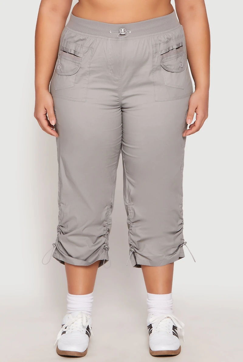 Womens Plus Poplin Toggle Drawstring Capri Pants, 2X