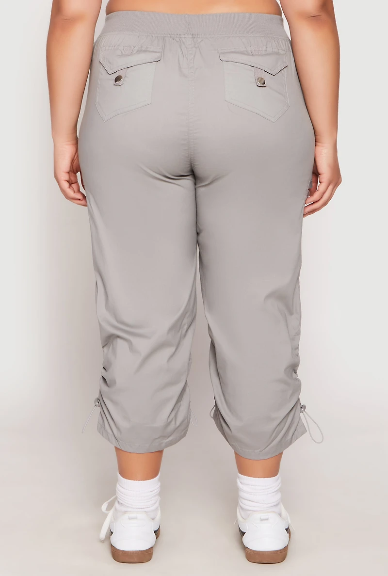 Womens Plus Poplin Toggle Drawstring Capri Pants, 2X